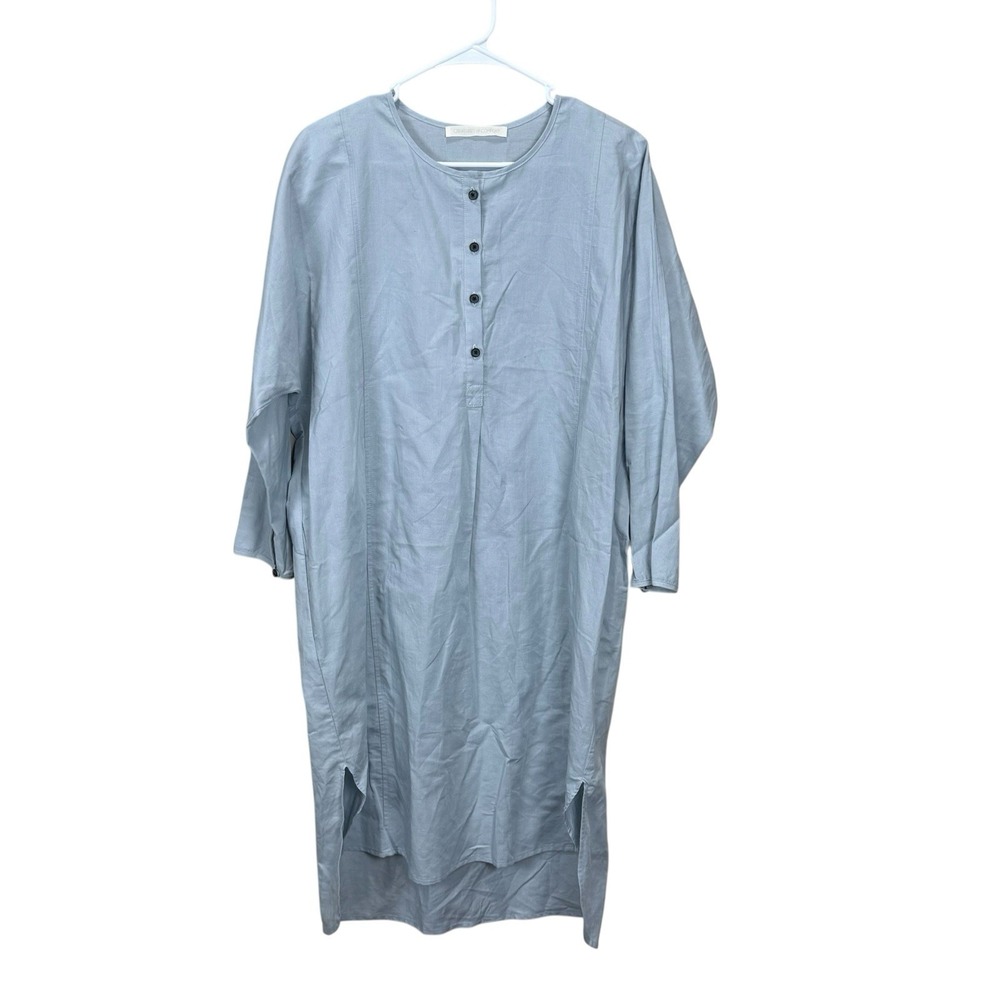 Creatures Of Comfort Tunic Dress Cotton Linen Blend Blue Size 6 Minimalist